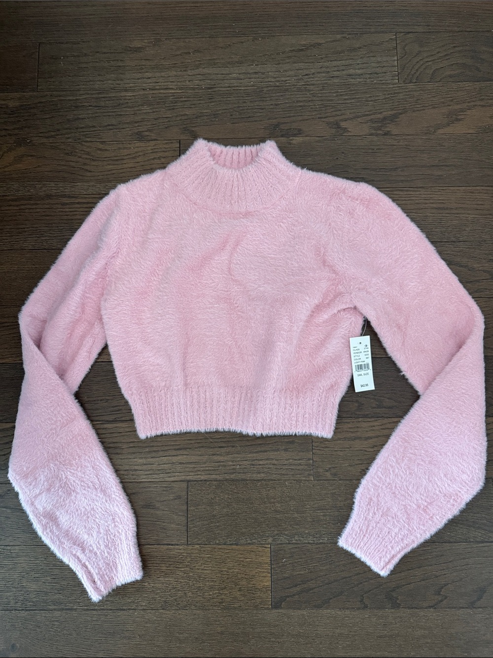 La Hearts Pink Fuzzy Cropped Mock Neck Sweater
